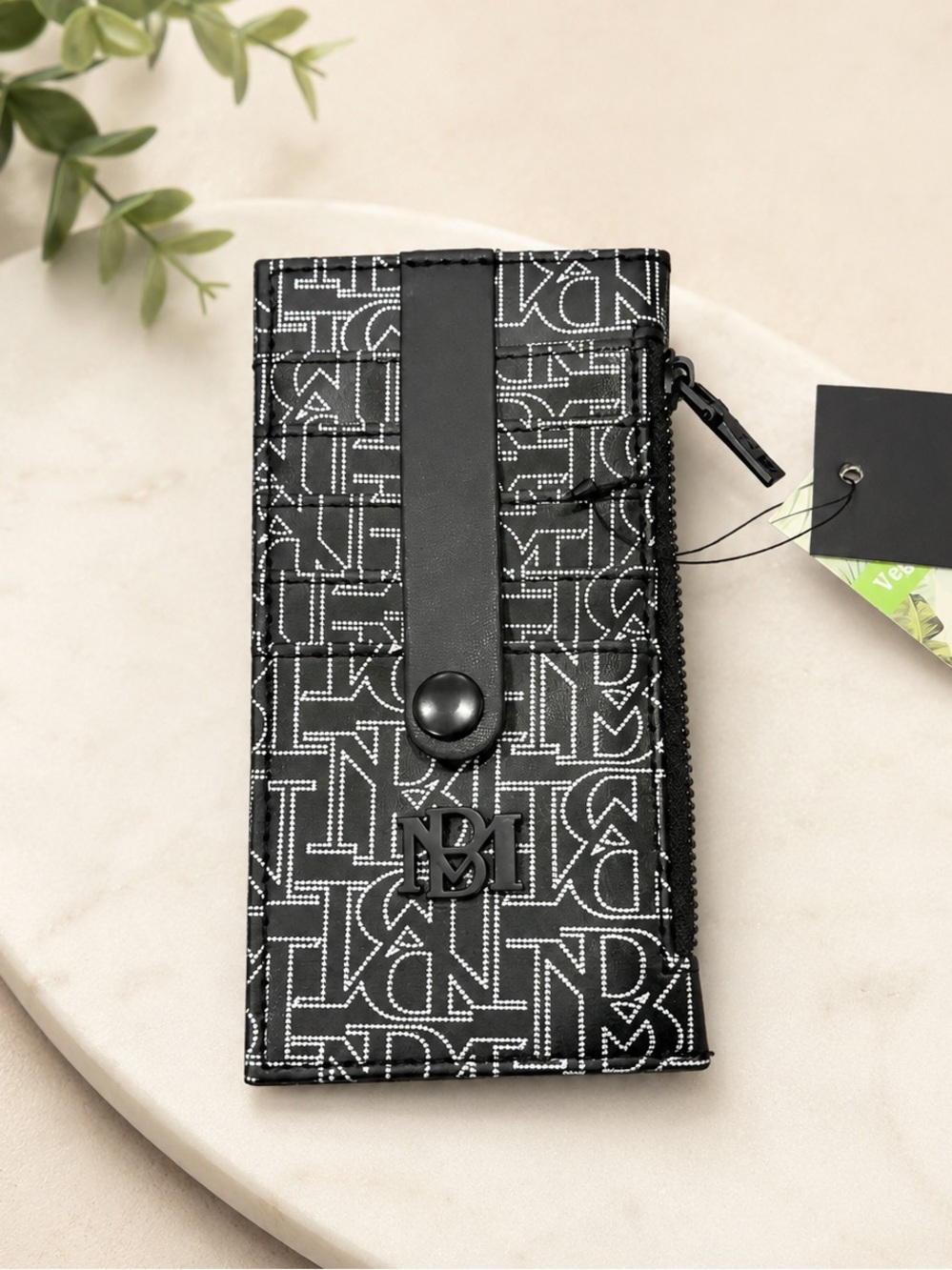 Black Badgley Mischka Monogram Zip Card Wallet